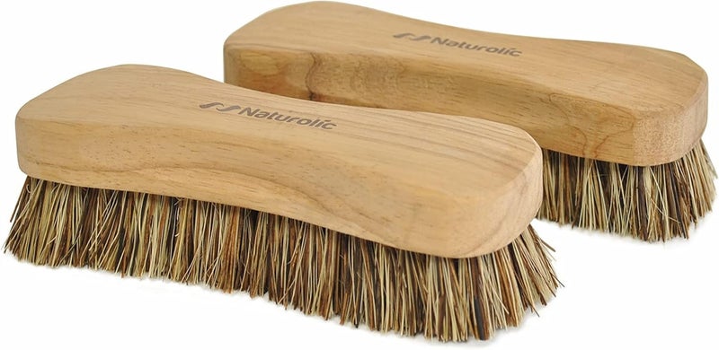 Naturolic All-Natural Wooden Scrub Brush Set | Wooden Handle | Palmyra Bristle Brush for Cleaning | Eco Friendly Cleaning Products | Scrub Brush Set of 2 - Image 1